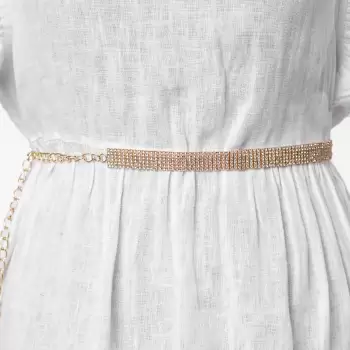 Curea metalica aurie cu strasuri albe de 1.5 cm, flexibila imagine