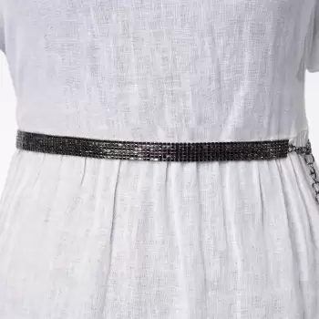 Curea metalica neagra cu strasuri negre de 1.5 cm, flexibila imagine