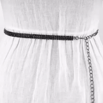 Curea metalica neagra cu strasuri negre, flexibila imagine