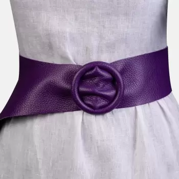 Curea mov din piele naturala cu latime de 7 cm, catarama rotunda imbracata in piele imagine