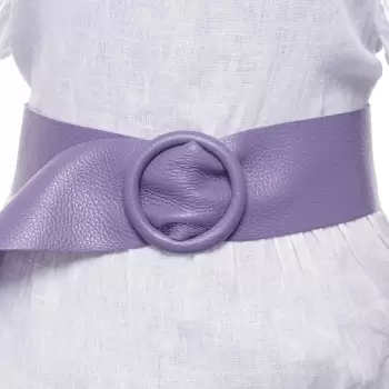 Curea mov lavanda din piele naturala cu latime de 7 cm, catarama rotunda imbracata in piele imagine