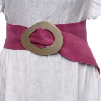 Curea mov zmeura din piele intoarsa naturala cu latime de 8 cm, catarama aurie neregulata imagine