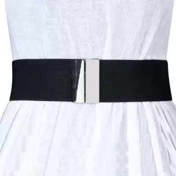 Curea neagra 6 cm latime din material elastic, cu catarama argintie imagine