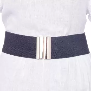 Curea neagra 6 cm latime din material elastic, cu catarama aurie imagine