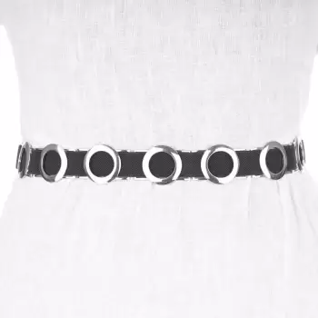 Curea neagra din material elastic cu elemente metalice argintii inserate imagine