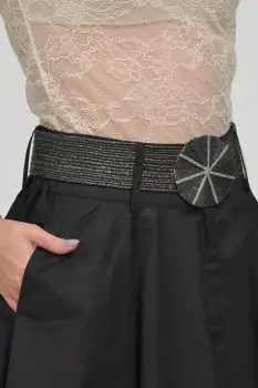 Curea neagra lata de 5,5 cm, din material elastic cu catarama rotunda imagine