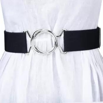 Curea neagra lata de 5 cm, din material elastic cu catarama argintie imagine