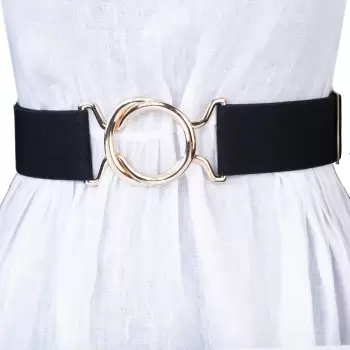 Curea neagra lata de 5 cm, din material elastic cu catarama aurie imagine