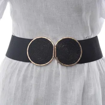 Curea neagra lata de 6 cm, din material elastic cu lurex, catarama neagra cu auriu imagine