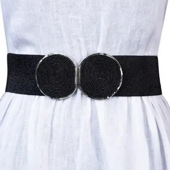 Curea neagra lata de 6 cm, din material elastic cu tesatura de lurex, catarama neagru cu argintiu imagine