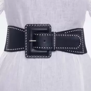 Curea neagra lata de 7.5 cm din material elastic cu catarama din piele ecologica cu tinte metalice imagine