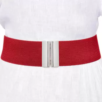 Curea rosie 6 cm latime din material elastic, cu catarama argintie imagine