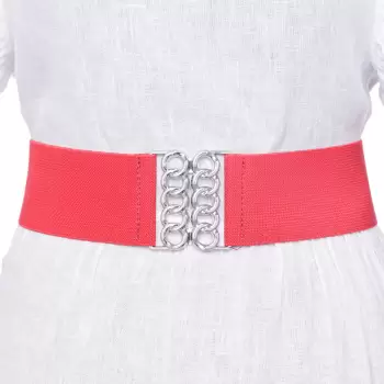 Curea rosie de 6 cm, din material elastic cu catarama argintie in forma de opturi imagine