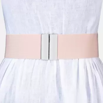 Curea roz 6 cm latime din material elastic, cu catarama argintie imagine