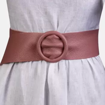 Curea roz inchis din piele naturala cu latime de 7 cm, catarama rotunda imbracata in piele imagine