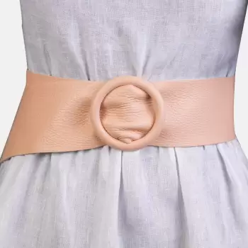 Curea roz pal din piele naturala cu latime de 7 cm, catarama rotunda imbracata in piele imagine