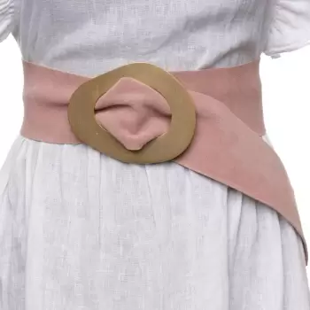 Curea roz prafuit din piele intoarsa naturala cu latime de 8 cm, catarama aurie neregulata imagine