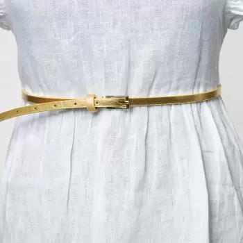 Curea subtire aurie de 0.9 cm, din piele ecologica cu catarama metalica argintie dreptunghiulara imagine