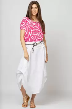 Fusta lunga alba cu poale prinse, din in, cu o curea fancy imagine