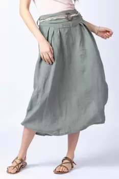 Fusta lunga kaki cu poale prinse, din in, cu o curea fancy imagine