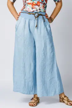 Fusta pantalon bleu, casual, din in, cu o curea fancy imagine