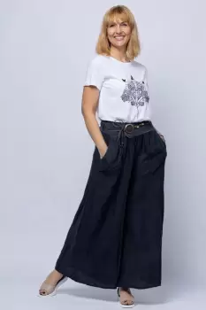 Fusta pantalon bleumarin inchis, casual, din in, cu o curea fancy imagine