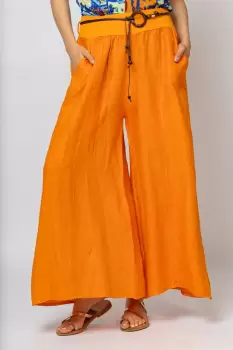 Fusta pantalon portocalie casual, din in, cu o curea fancy imagine