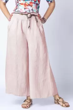 Fusta pantalon roz prafuit, casual, din in, cu o curea fancy imagine