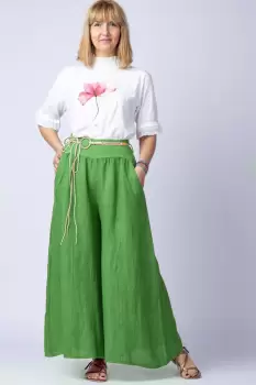 Fusta pantalon verde oliv, casual, din in, cu o curea fancy imagine