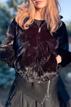 Geaca din blanita artificiala neagra imagine