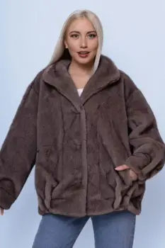 Geaca oversize din blanita artificiala, bej inchis imagine