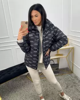 Geaca-vesta neagra cu imprimeu grafic imagine