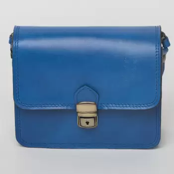 Geanta crossbody albastra din piele naturala, tip postas imagine