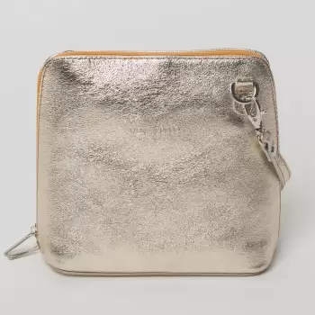 Geanta crossbody, aurie, din piele naturala imagine