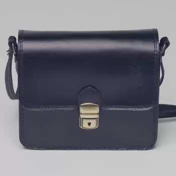 Geanta crossbody bleumarin din piele naturala, tip postas imagine