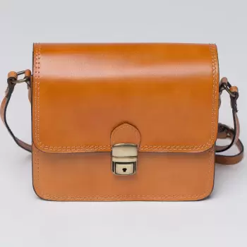 Geanta crossbody camel din piele naturala, tip postas imagine