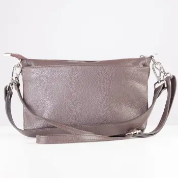 Geanta crossbody cu trei compartimente din piele naturala, maron ciocolata imagine