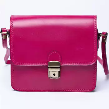 Geanta crossbody din piele naturala, tip postas, fucsia imagine