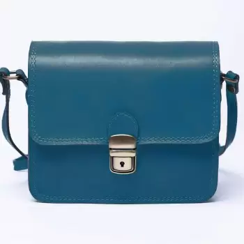 Geanta crossbody din piele naturala, tip postas, turquoise inchis imagine