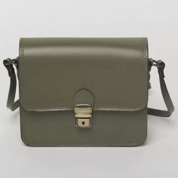 Geanta crossbody kaki din piele naturala, tip postas imagine