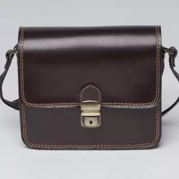 Geanta crossbody maro inchis din piele naturala, tip postas imagine