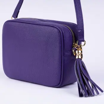 Geanta crossbody mov din piele naturala, cu ciucure din piele imagine