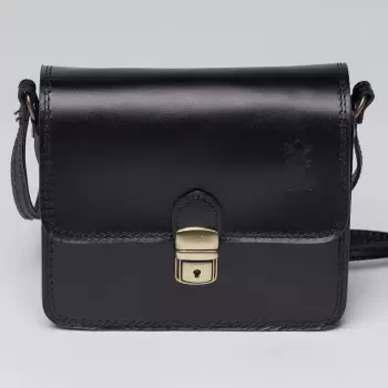 Geanta crossbody neagra din piele naturala, tip postas imagine