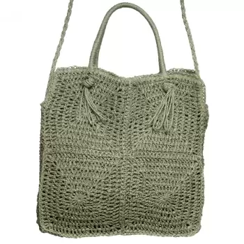 Geanta crossbody patrata mare, impletita cu noduri decorative, verde prafuit imagine