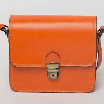 Geanta crossbody portocalie din piele naturala, tip postas imagine
