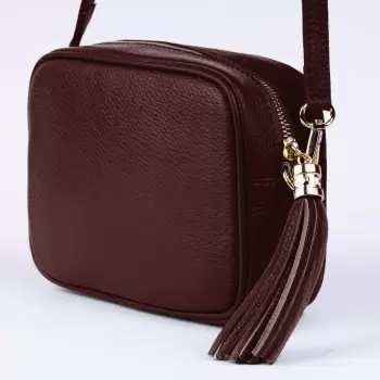 Geanta crossbody visinie din piele naturala, cu ciucure din piele imagine
