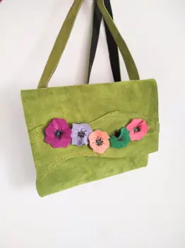 Geanta cu maci, unicat ,din piele naturala olive imagine