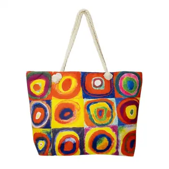 Geanta de plaja din material textil, cu imprimeu din pictura lui Kandinski imagine
