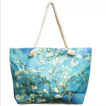 Geanta de plaja din material textil, cu imprimeu dupa Migdal Inflorind de Van Gogh imagine