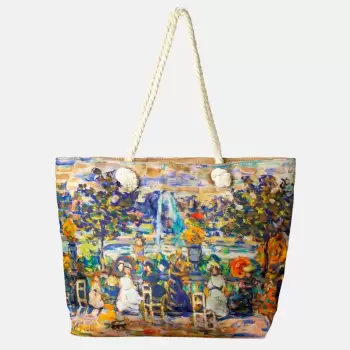 Geanta de plaja din material textil, cu imprimeu dupa o pictura cu o cafenea imagine